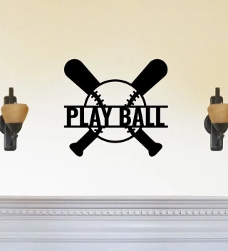 Bartoll Play Ball Baseball Beautiful Solid Metal Art Wall Decor, Cut Wall Hanging