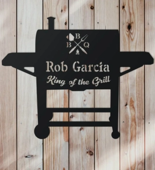 Bbq King Of The Grill Custom Family Name Metal Sign,Metal Monogram Sign