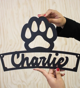 Dog Paw With Custom Name Metal Sign, Personalized Name Cut Metal Sign Wall Hanging Decor