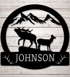 Elk Country Custom Family Name Metal Sign,Metal Monogram Sign, Door