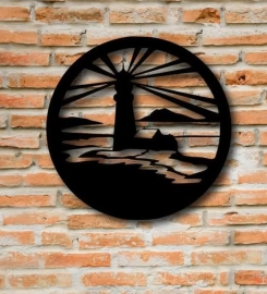 Lighthouse Nautical Round Metal Sign Wall Decor, Metal Sign Outdoor